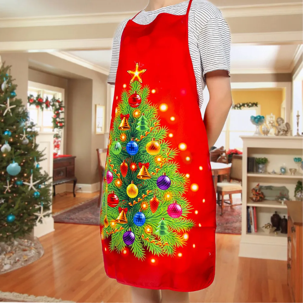 Merry Christmas Apron Deer Snowman Printing Christmas Apron Big Pocket Kitchen Baking Restaurant Bib Apron Dropship - Цвет: Christmas tree