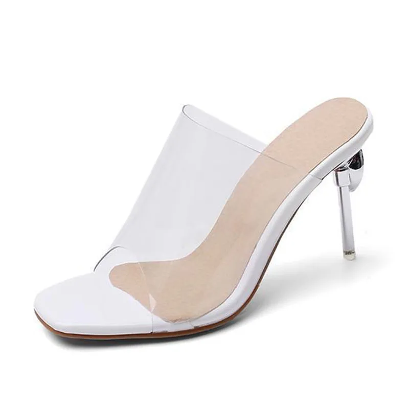 Crystal Transparent Women Slippers Peep Toe High-Heeled Slides Thin Small Heel Clear Shoes Woman Sexy Pointed Toe Summer Sandals (30)