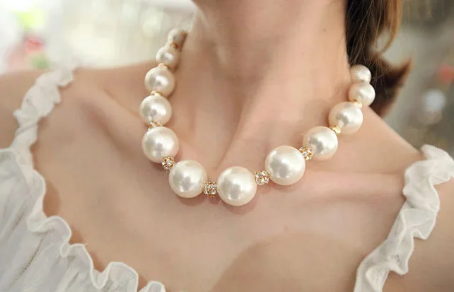 Korean Classic Pearl Necklace round imitation pearl hand-drilled Ball Necklace Chain for women