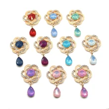 

New 5Pcs 45MM*28MM Resin Rhinestone Pendants Accessories Buttons for Wedding Decoration Metal Brooch Hair Bow DIY Jewelry Craft