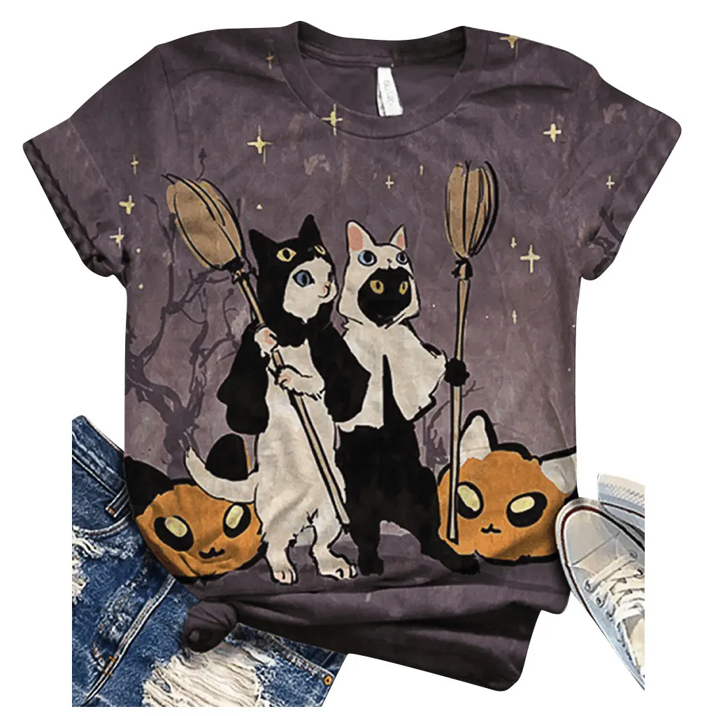 T Shirt Women Harajuku Tshirt Women Plus Size 5XL Short Sleeve Anime cat Printed O-Neck T-Shirt Tops Women 2020 camisetas mujer