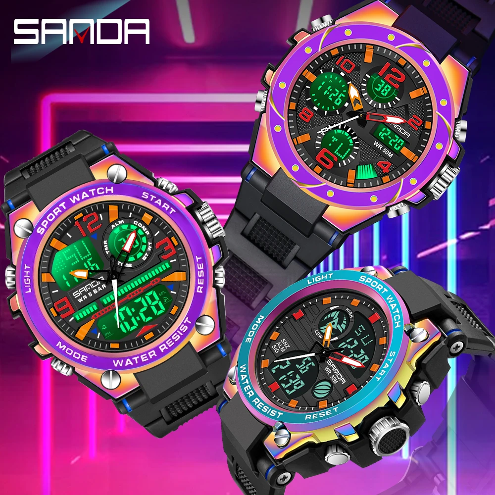 SANDA Top Luxury Brand Men Military Sport Watch Fashion Symphony Waterproof Shock Electronic Digital Clock