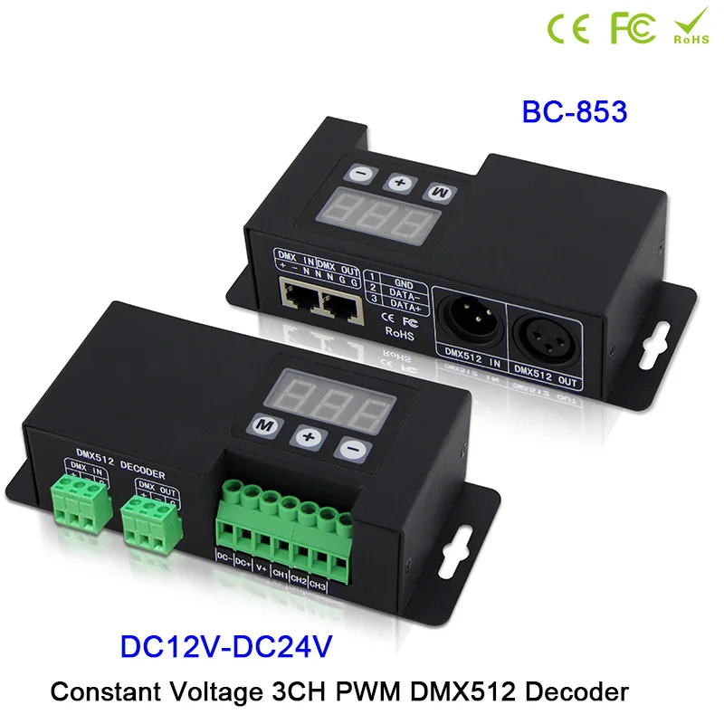 BC-853-CC/BC-853;3CH led RGB light dmx master controller;led 350mA 700mA led CC/CV PWM DMX512 Decoder driver for LED Strip light