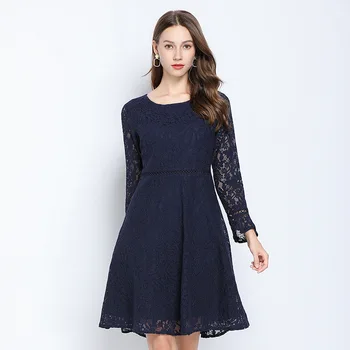 

2019 new arrival autumn lace ball gown dress flare sleeves O neck A-line midi dress elegant party dress big size vestidos XXXXXL