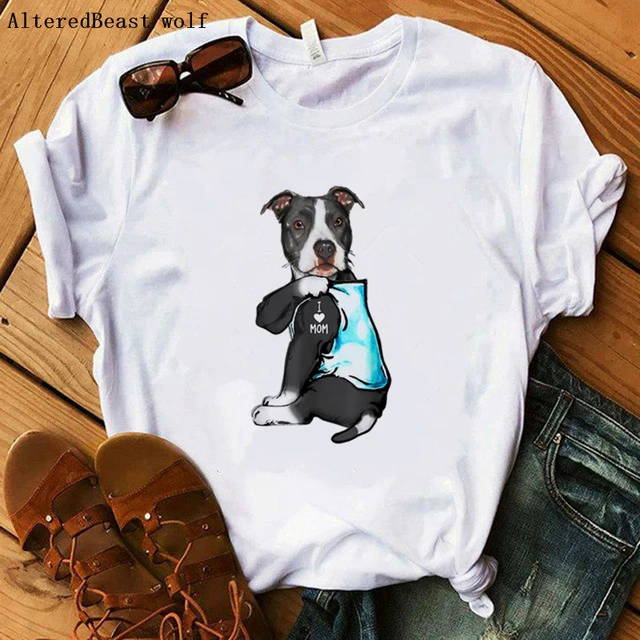 Dog Pitbull I Love Mom Tattoo T-Shirt Tee - AliExpress