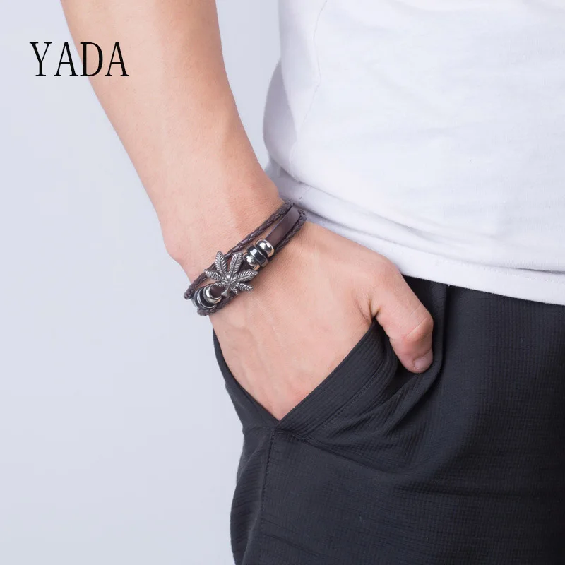 

YADA Gifts Maple leaf Bracelets&Bangles For Men Women PU Leather Bracelets Charm Friendship Crystal Jewelry Bracelet BT200054