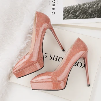 

2020 Women's Sexy Extreme 12cm High Heels Scarpins Pink Pumps Female Fetish Party Heels Lady Valentine Wedding Platform Shoes