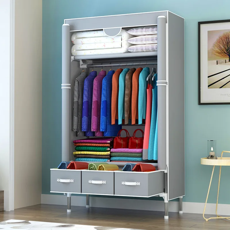 C(90x45x170cm) Простая сборка Тканевый шкаф различные характеристики 19 туба толстый пыленепроницаемый складной Тканевый шкаф с ящиком - Цвет: C(90x45x170cm)