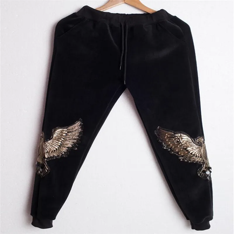 Autumn Winter Women's Gold Velvet Tracksuits Vintage Embroidery Hoodies Sweatershirts and Pants 2 Pieces Set Women