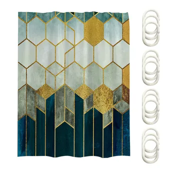 

Machine Washable Geometric Grid Shower Curtain Low Transparency Waterproof Soft Bath Decor With C Rings Easy Install Ombre Drape