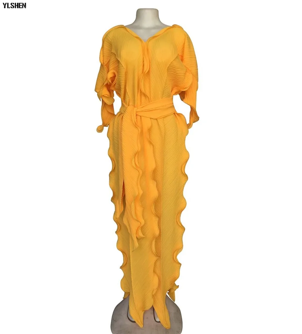 New African Dresses for Women Dashiki Falbala African Dress Clothes Bazin Riche Sexy Pleat V-neck Long Africa Maxi Dress Woman 109