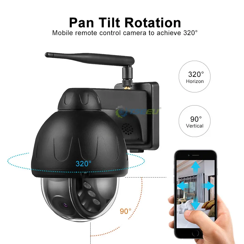 WiFi ip-камера, уличная sony, сенсор, приложение camhi, 1080 P, 5 Мп, Макс., 128 ГБ, микро sd карта, Двухсторонняя связь, панорамирование, наклон, водонепроницаемый металл