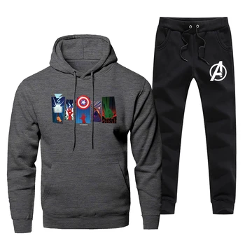 

The Avengers Superhero Men Hoodies Sweatshirts Pants Sets Hoodie Suit 2 PCS Hoody Captain America Hulk Iron Man Pullover Set