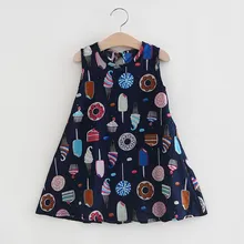 Милые платья без рукавов с рисунком мороженого для маленьких девочек повседневная одежда без рукавов для маленьких девочек детское модное платье