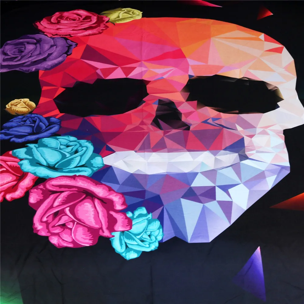 Skull Wedding Bedding Set King Size Bohemian Couple Skull Print Duvet Cover Set With Pillowcase US Queen Bed Bedline