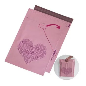 

Poly Mailer Pink Heart-shaped Handle Mailing Envelope Post Bags Valentines Day Wedding Gift Packaging 100pcs 38*52cm