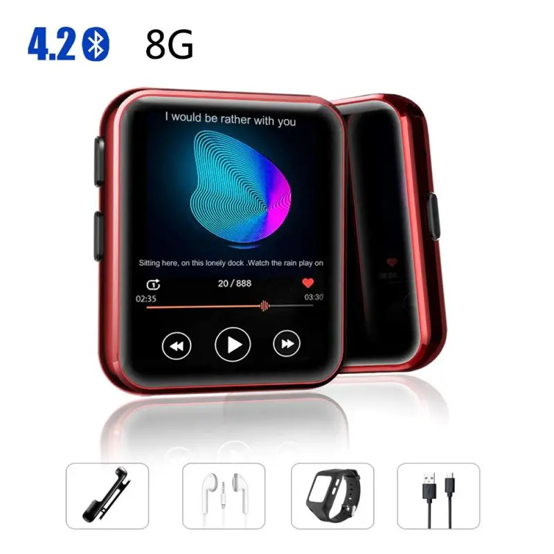 Мини Клип MP3-плеер Bluetooth с 1,54 дюймовым сенсорным экраном портативный MP3 музыкальный плеер HiFi металлический аудио плеер с fm-радио - Цвет: Red 8GB