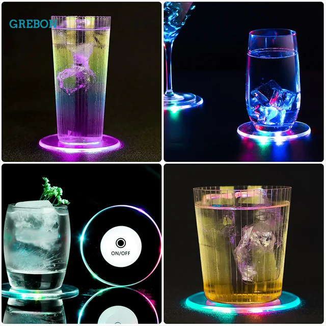 Led Coaster Cup Holder Mug Stand Light Bar Mat Table Placemat Party Drink Glass Creative Pad Round Home Decor Kitchen 7 Color 2