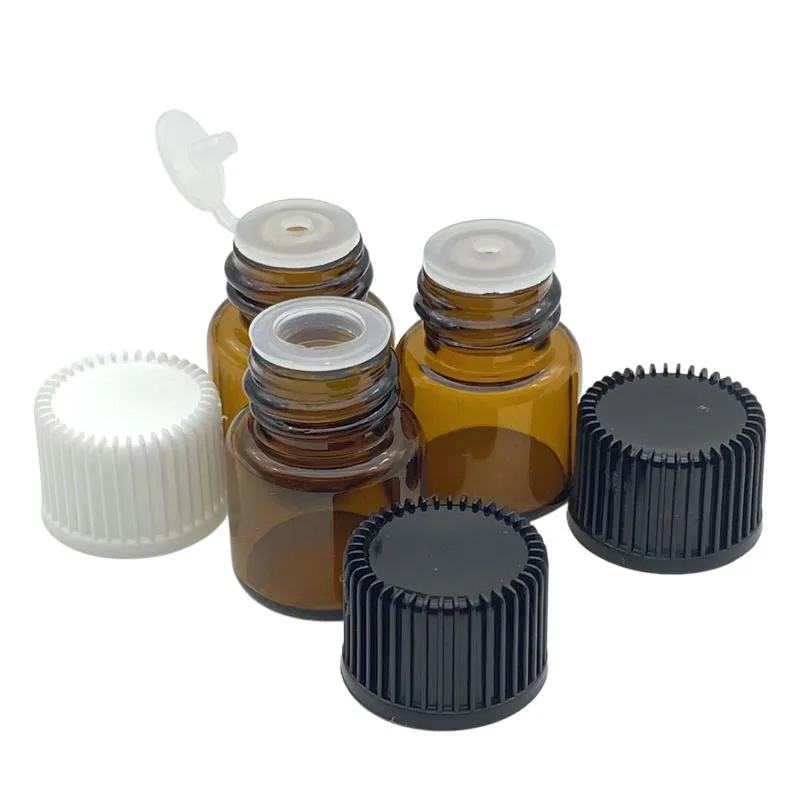 

Hot Sale 100pcs 1ml Glass Bottle With Orifice Reducer And Cap Small Essential Oil 1/4 Dram Amber Vial