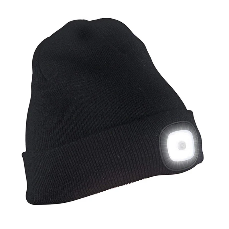 T20 светодиодный светильник шапка бини теплая вязаная шапка зимняя теплая и уютная уличная перезаряжаемая шляпа с подсветкой со вспышкой светильник светодиодный головной убор - Wattage: Black