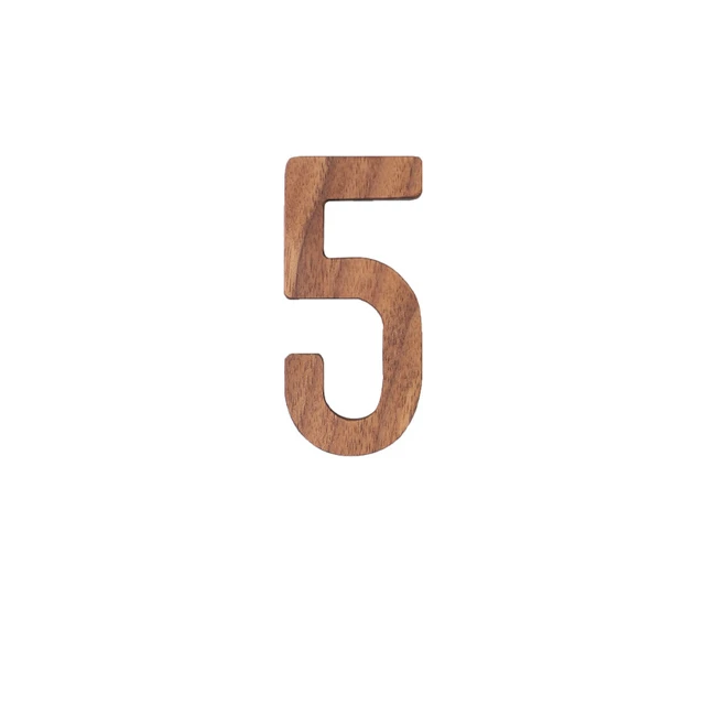 Black Walnut Wall English Alphabet Numbers Combination House Cafe Bar DIY Adhesive Wooden Decoration Letters Numbes 5
