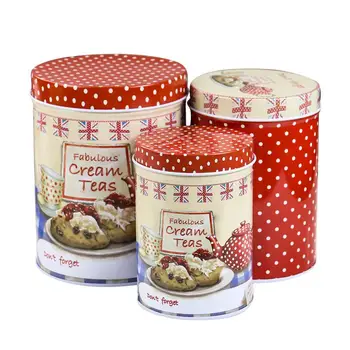 

3pcsCream Teas Design Tinplate Tin Storage Case Round Shape Iron Cookie Container Metal Storage Box Candy Can Christmas Gift Box