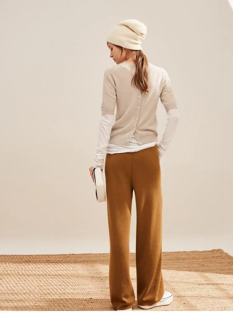 pure goat cashmere knit women fashion wide leg pants full length trousers S-XL retail wholesale customize