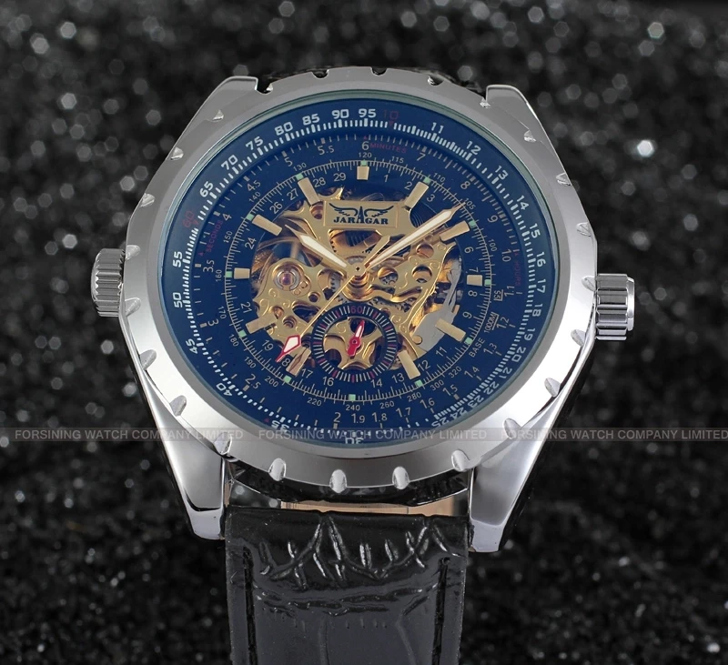 

JARAGAR 2020 Fashion Skeleton Design Transparent Case Gold Watch Mens Watches Top Brand Luxury Mechanical Watch Male Wrist Watch