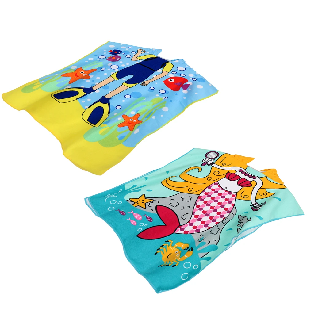 Quick Drying Bathrobe for Kids (80-120cm Height ) Hooded Beach Towel Poncho Robe for Swimming/Surfing/Bathing Set 2