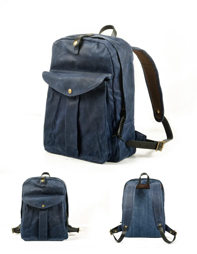 Canvas & Leather Backpack Purse Grey Black Brown