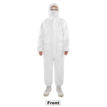 

1PC Disposable Elastic Wrist and Hood Coverall Isolation Garment White