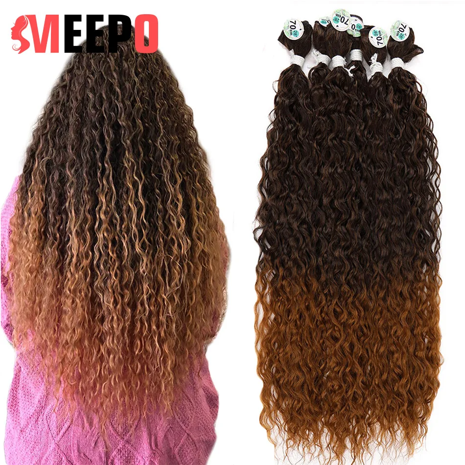 Meepo Ombre Afro Curly Synthetic Hair Bundles Corn Curly Hair Weave Brown Blonde 32Inch 3/6/9 Pcs Super Long Curls Wave