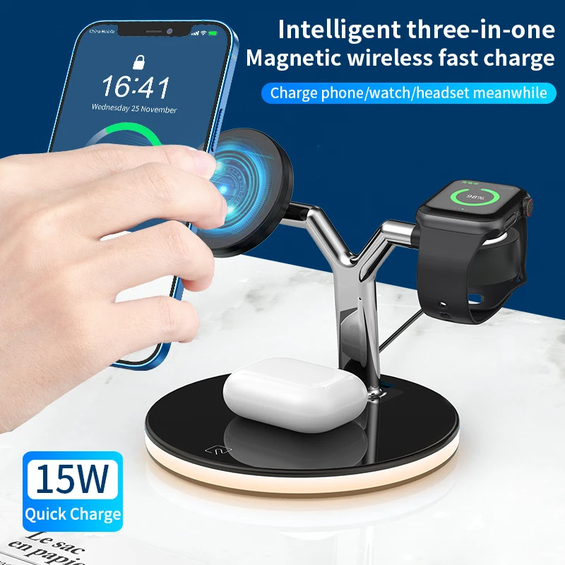3in1 Magnetic Safe Wireless Charger QI 15W Fast Charging Station iPhone 12 pro Max Chargers for Apple Watch Airpods pro
