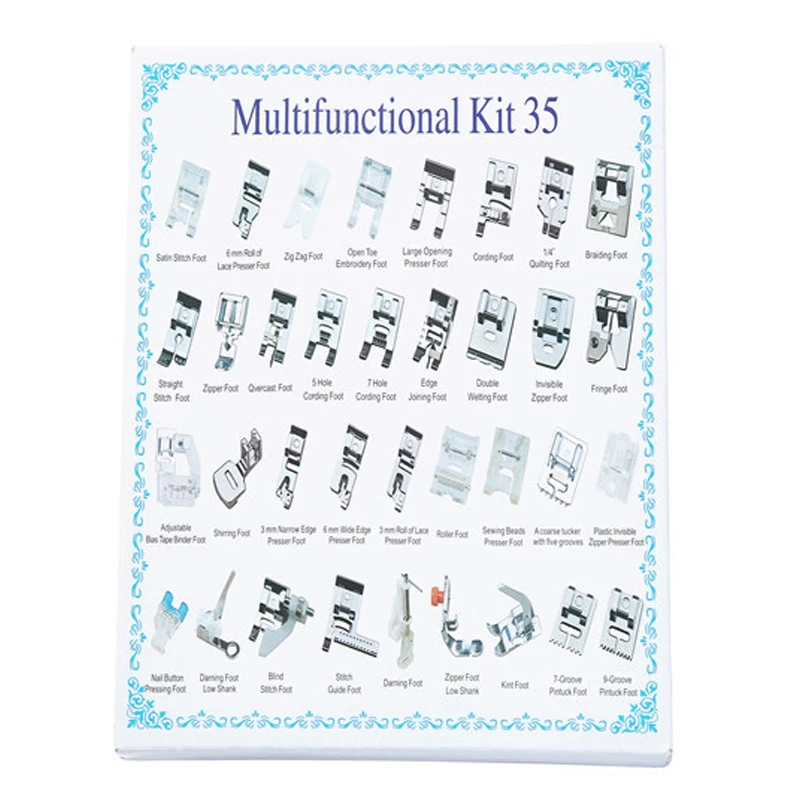 HLZS-35Pcs мини швейная машина прижимная лапка для Brother Singer Janome прижимная лапка для плетения потайных стежков штопальный Набор доступа