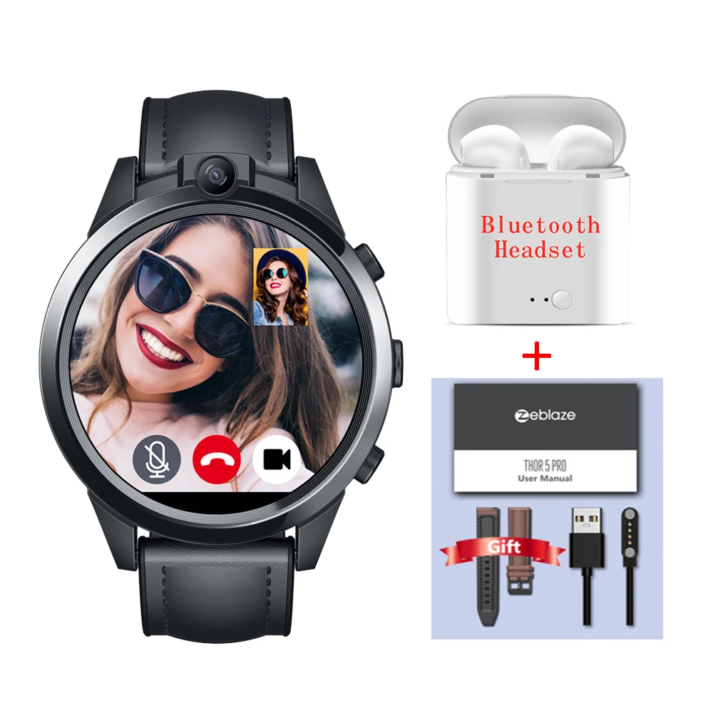 add headset Новые Zeblaze Смарт-часы THOR 5 PRO, Android телефон, керамический ободок, 3 ГБ+ 32 ГБ, двойная камера, 800 мАч, батарея, разблокировка лица, Смарт-часы для мужчин - Цвет: add headset