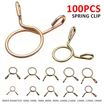 

100Pcs 5-14mm Galvanized Steel Wire Spring Clamps Water Hose Pipe Tube Clamp Fastener Assortment Kits