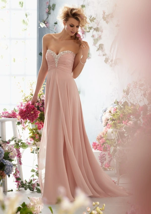 

Elegant New Arrival Cheap A-line Blush Pink Chiffon Evening Dress Women Long
