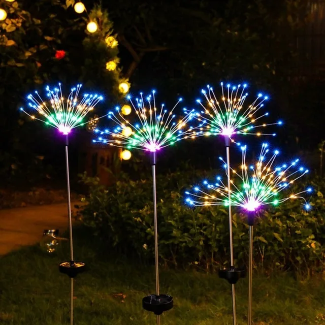 Solar Powered Outdoor Grass Globe Dandelion Fireworks Lamp Flash String 90 /120/150 LED For Garden Lawn Landscape Holiday Light 5