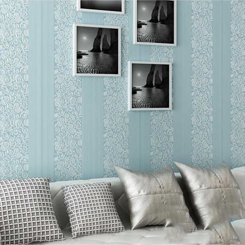 

European Non-woven Wallpapers 3D Vertical Stripes Three-Dimensional Foam Flocking Living Room Wall Papers Home Decor