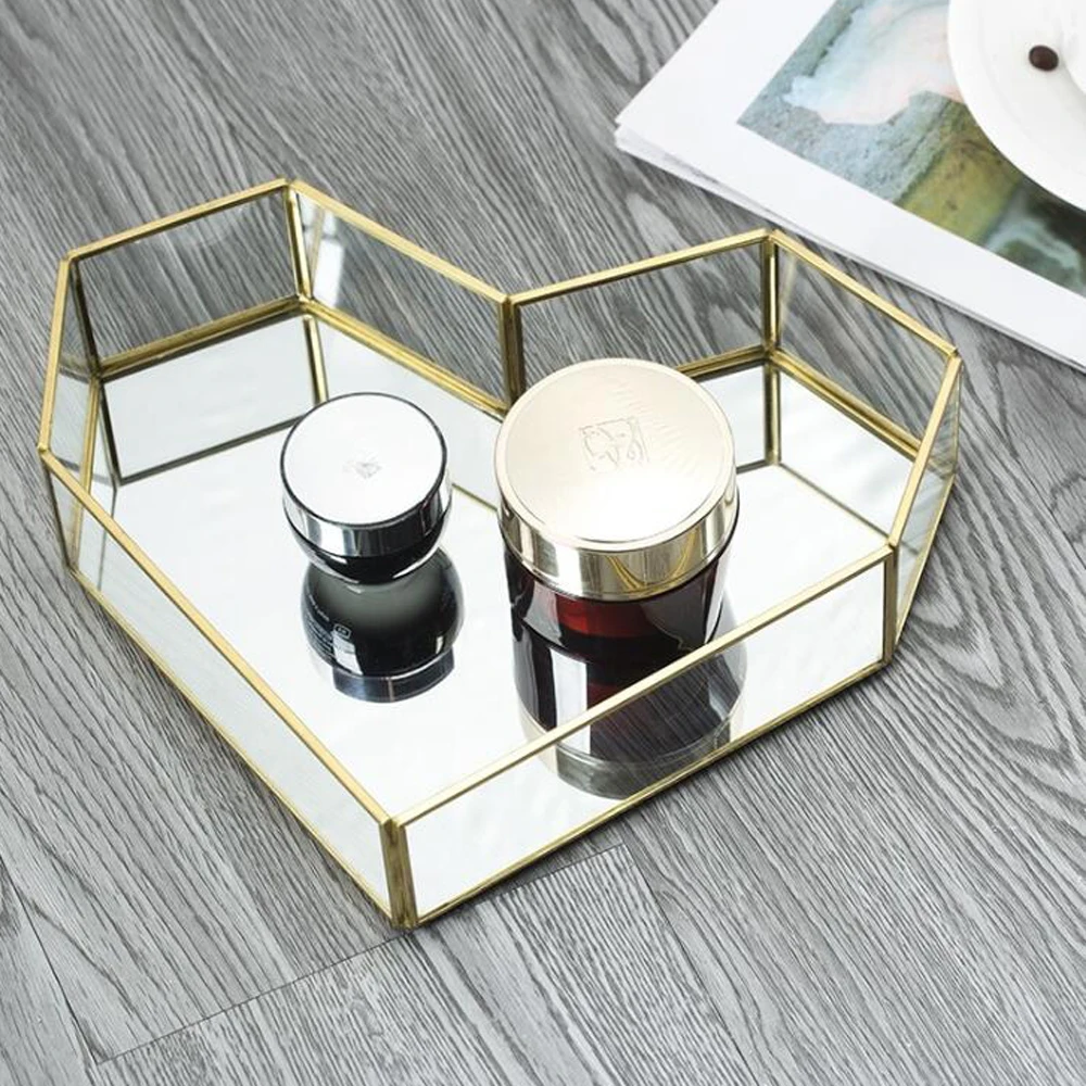 Creative Glass Metal Storage Tray Gold Oval Dotted Fruit Plate Desktop Small Items Jewelry Display Tray