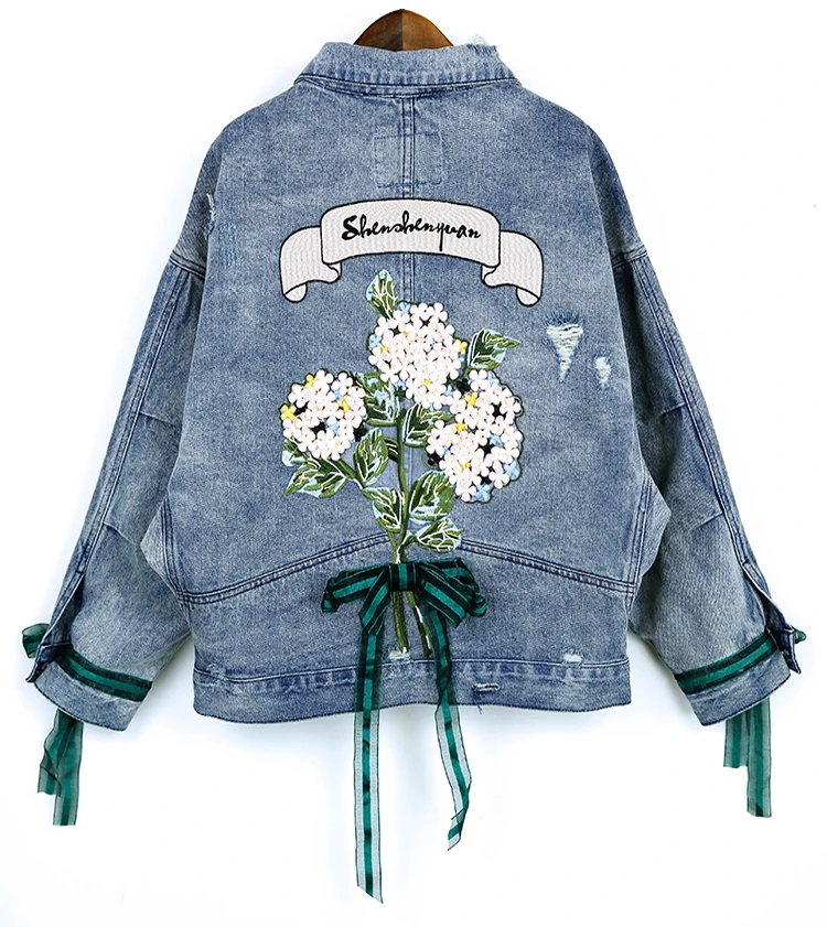 flower embroidered denim jacket