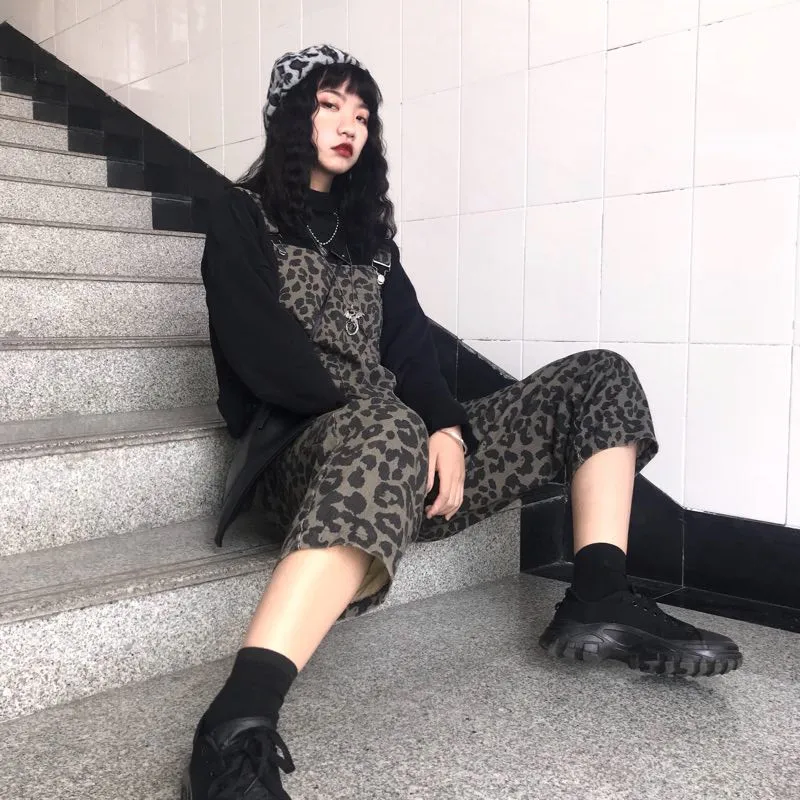 Neploe/Винтажный женский леопардовый комбинезон в стиле хип-хоп Harajuku, подтяжки в стиле ретро, сексуальная одежда для девочек Harajuku, стиль сафари, 53676