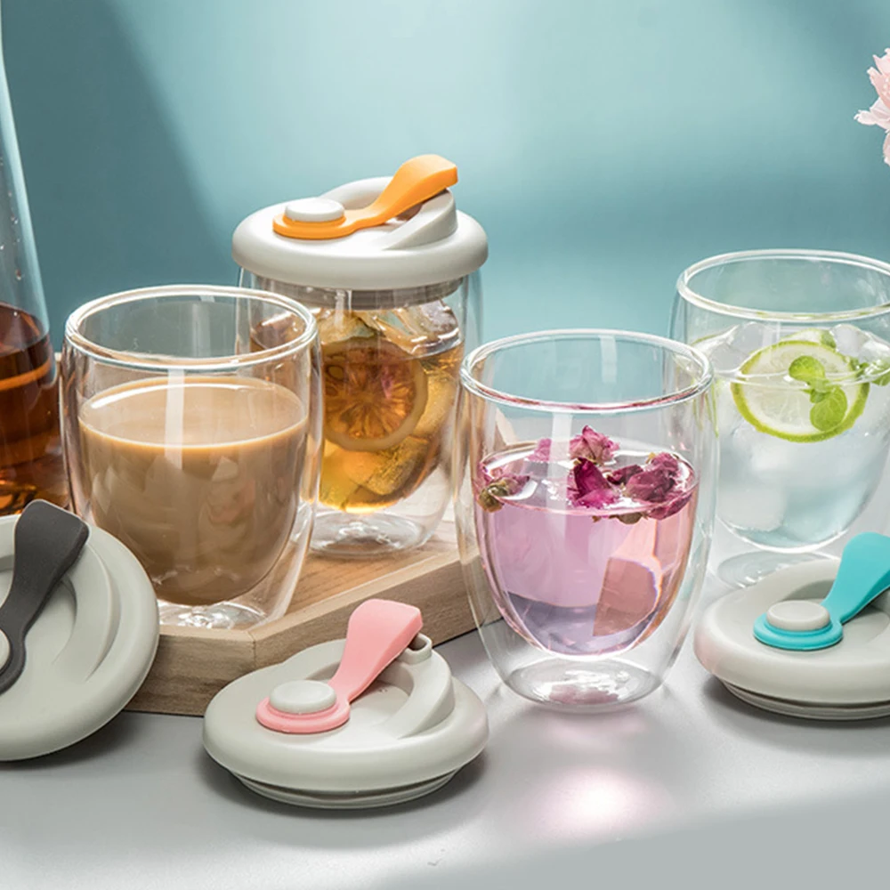 Double Wall Glass With Silicone Vacuum Sipper Lid - 350Ml