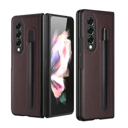 Luxury Fashion Lychee Leather Pattern Pen Slot Protective Case for Samsung Galaxy Z Fold Series (Brown)