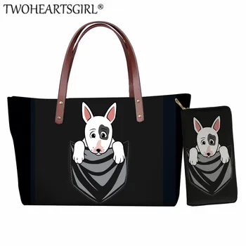 

TWOHEARTSGIRL Bull Terrier Print Pet Dogs Women Shoulder Bag Casual Tote Large Top-handle Bags Long Purse Female Large Tote Bag