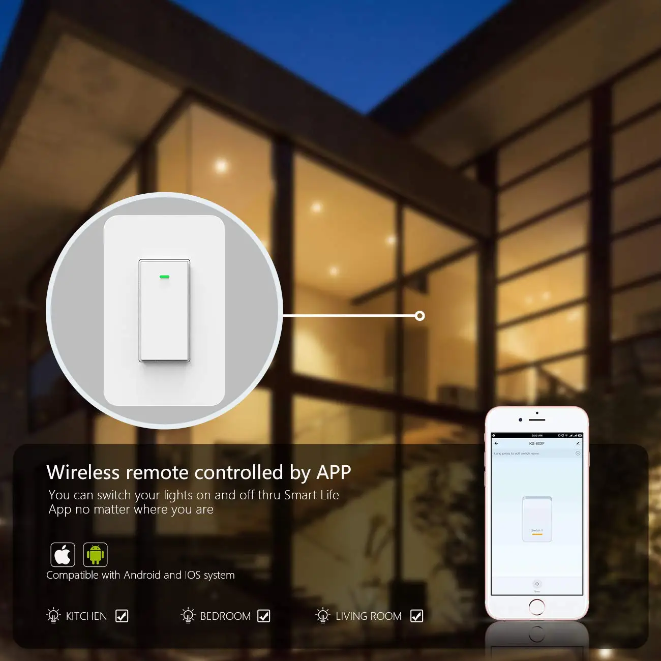 Wi-Fi, умный светильник с двойным управлением, настенный прерыватель Swtich App, голосовой беспроводной Таймер, 2 способа дистанционного управления, с Alexa Google Home