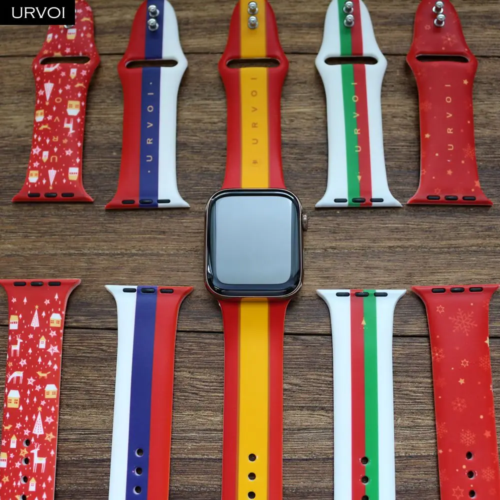 URVOI силиконовый ремешок с принтом для Apple Watch series 5 4 3 2 1, Рождественский спортивный ремешок для iWatch, наручные часы с логотипом, Российская Испания