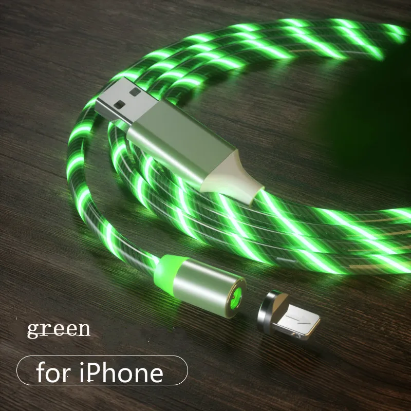 LED Lighting Magnetic USB Cable Flow Luminous Phone Cable for iPhone Type C Micro Data Wire for Apple Samaung Huawei Micro Kable - Цвет: Green for iPhone