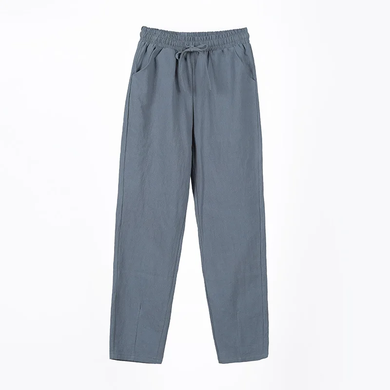 Spring Cotton Linen Pants Plus Size Loose Women Ankle Length Harem Pants Pocket Elastic High Waist Casual Trousers Orange Black