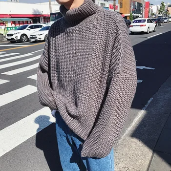 

Winter New High Collar Sweater Men's Warm Fashion Solid Color Casual Knit Sweater Man Wild Loose Long Sleeve Pullover Men